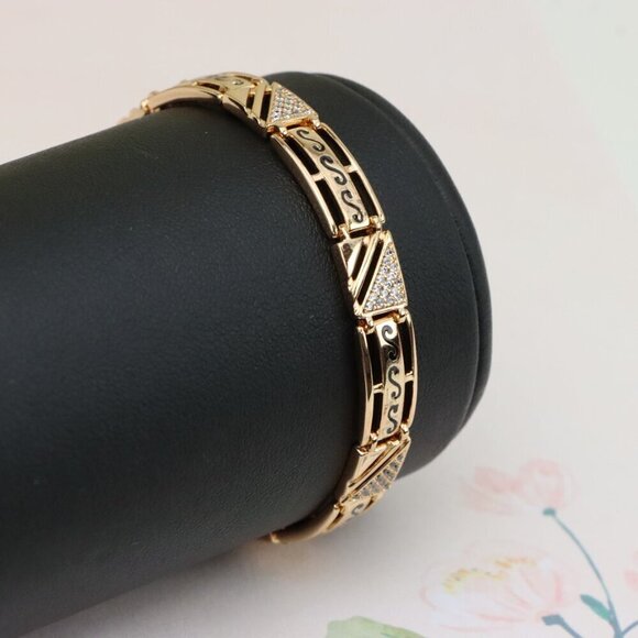 "Rose Gold Geometric Link Bracelet with Black and Crystal Accents, XPBL0810 - Picture 7 of 12